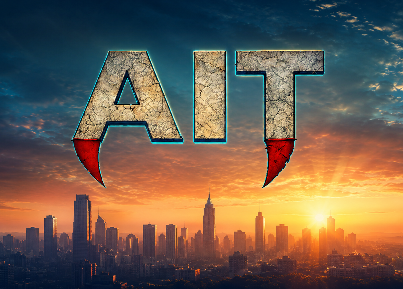 The sun rising over the Atlanta skyline beneath the AIT logo